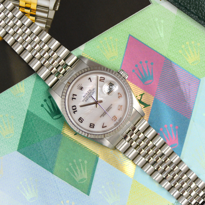Full Set 2002 Rolex Oyster Perpetual Datejust Mother of Pearl Dial 16234