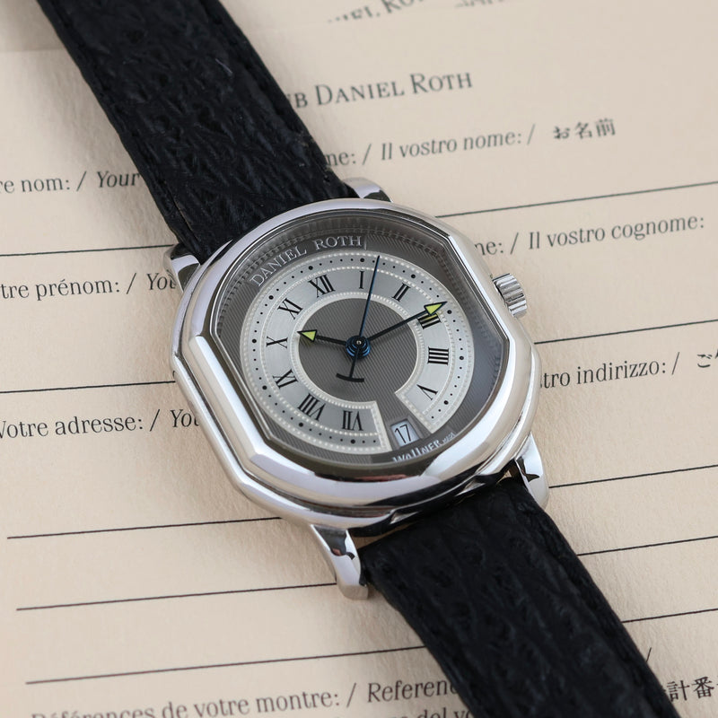 Full Set 1990s Daniel Roth Le Sentier Double-signed "Wallner" Grey guilloché Dial 2177