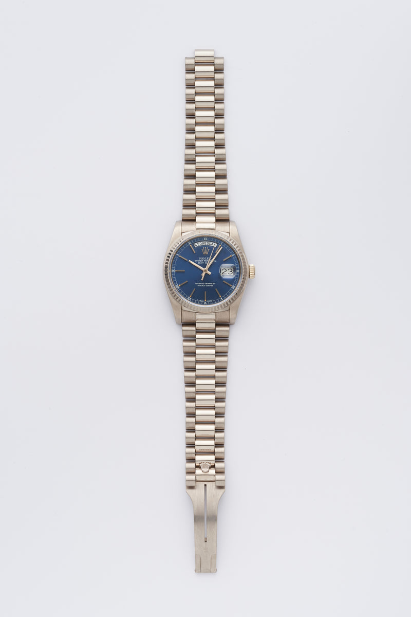 1982 Rolex Oyster Perpetual Day-Date 18k White Gold Blue Dial 18039