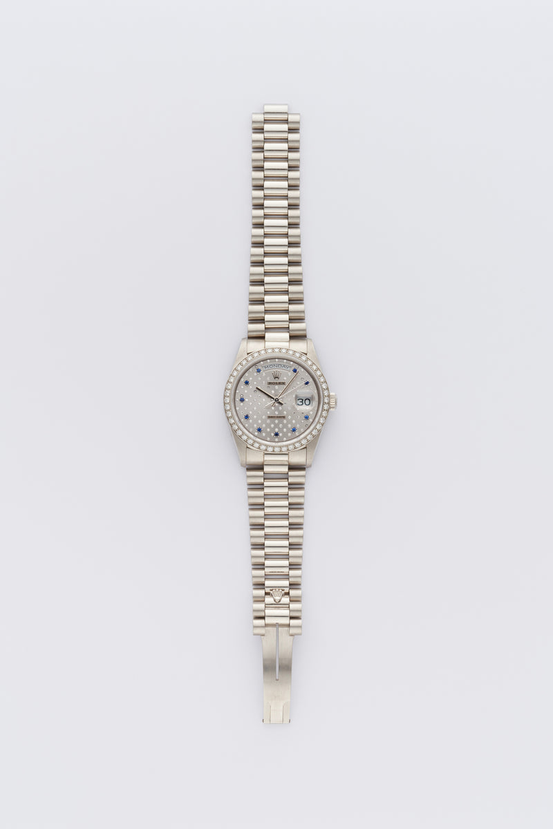 1991 Rolex Oyster Perpetual Day-Date Platinum Silvered Sapphire "Pléiade" dial 18346 with Punched Papers