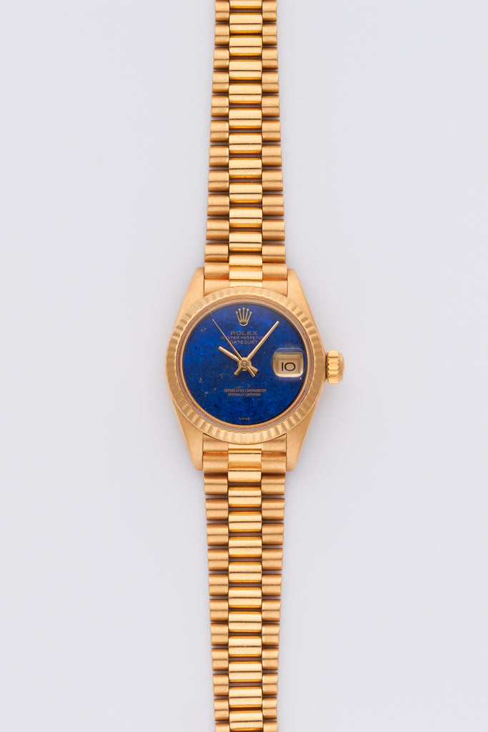 1981 Rolex Oyster Perpetual Lady Datejust 18k Yellow Gold Lapis Lazuli Dial  6917