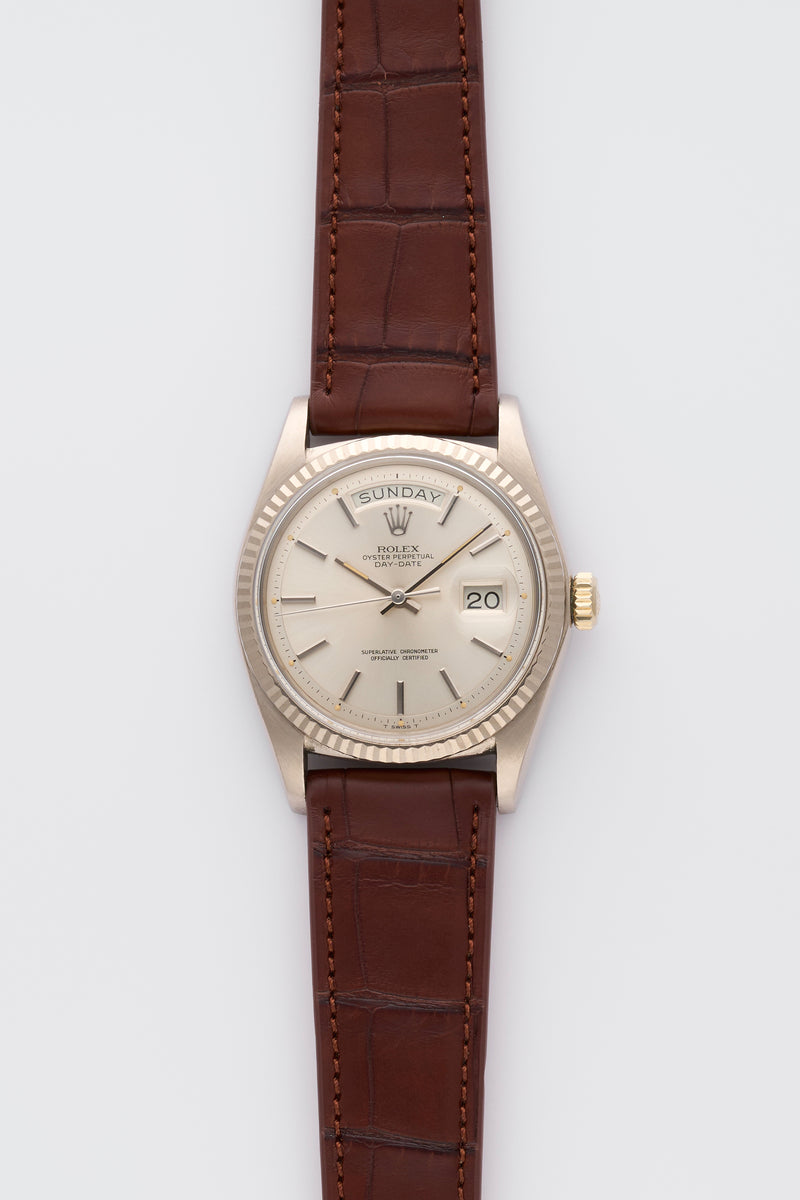 1973 Rolex Oyster Perpetual Day-Date 18k White Gold Silver Dial 1803