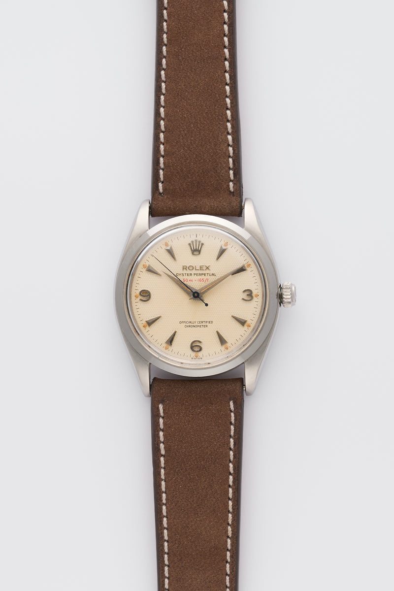 1956 Rolex Oyster Perpetual "Red Depth" 50m=165 ft Explorer Honeycomb Creme dial 6564