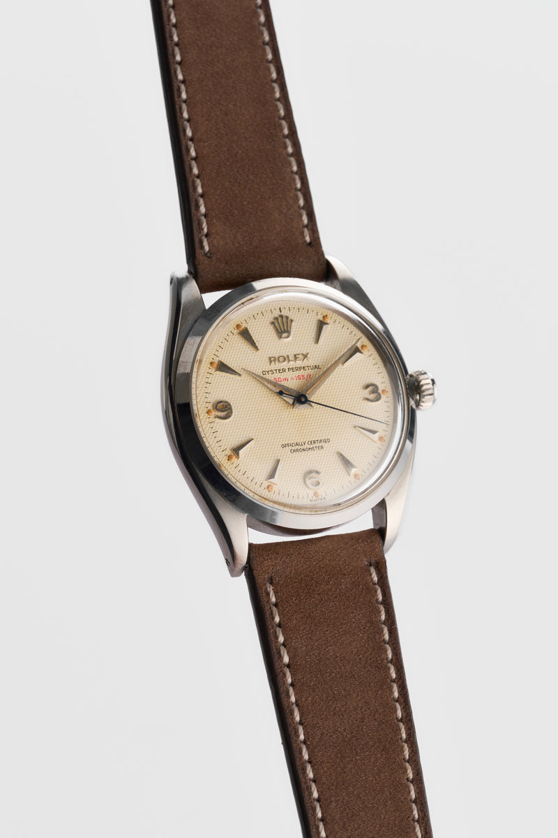 1956 Rolex Oyster Perpetual "Red Depth" 50m=165 ft Explorer Honeycomb Creme dial 6564