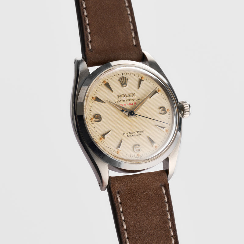 1956 Rolex Oyster Perpetual "Red Depth" 50m=165 ft Explorer Honeycomb Creme dial 6564