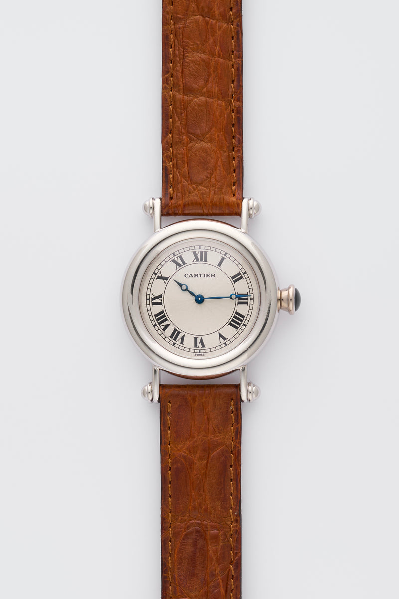 1990s Cartier Diabolo Platinum Guilloché Dial 1462-1