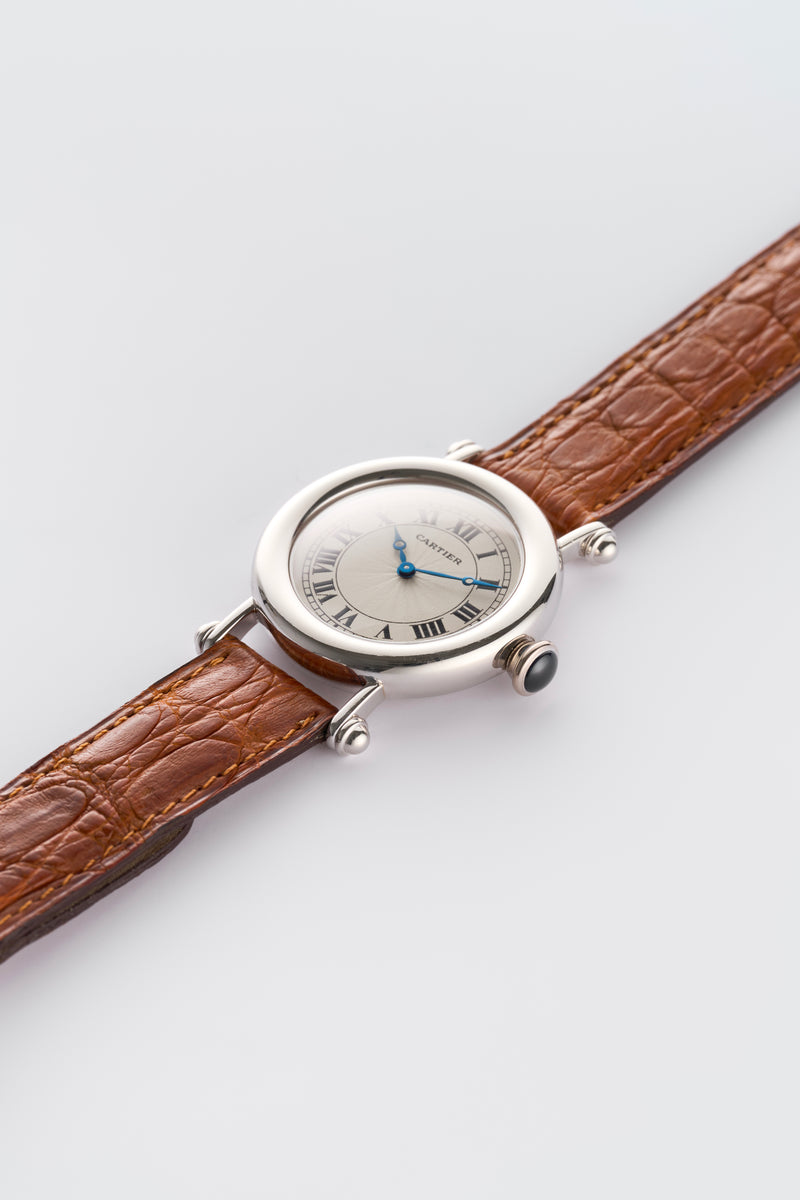 1990s Cartier Diabolo Platinum Guilloché Dial 1462-1