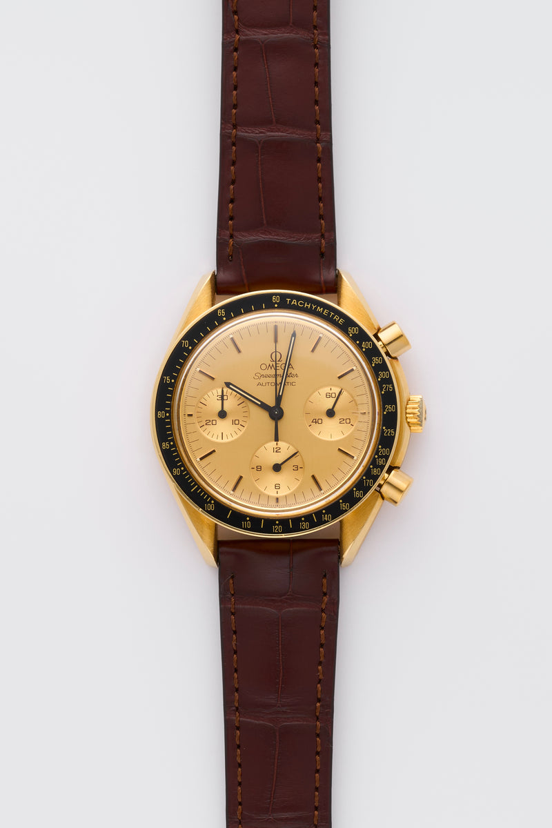1989 Omega Speedmaster Reduced 18k Yellow Gold Gold Dial 175.0032 With Box and Original Papers