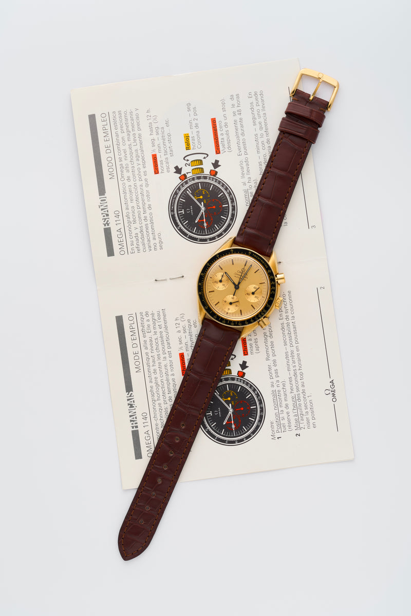 1989 Omega Speedmaster Reduced 18k Yellow Gold Gold Dial 175.0032 With Box and Original Papers
