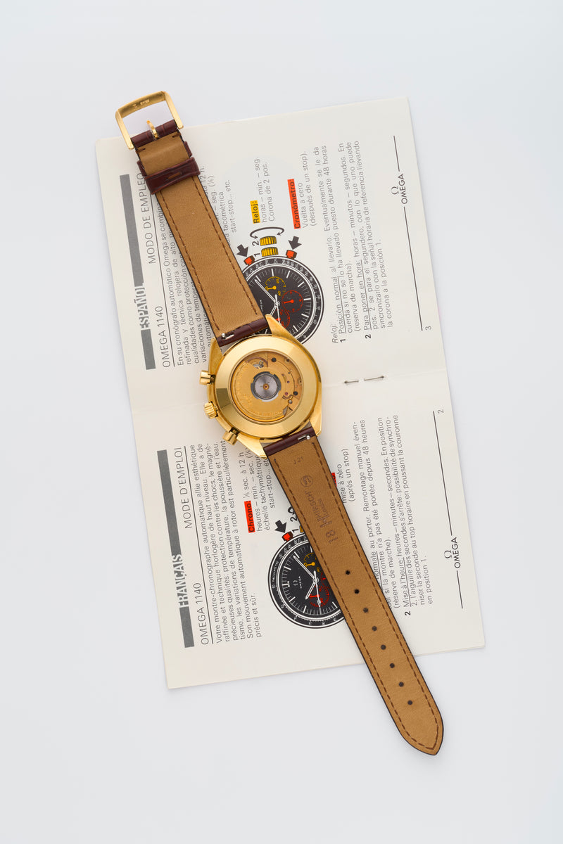 1989 Omega Speedmaster Reduced 18k Yellow Gold Gold Dial 175.0032 With Box and Original Papers