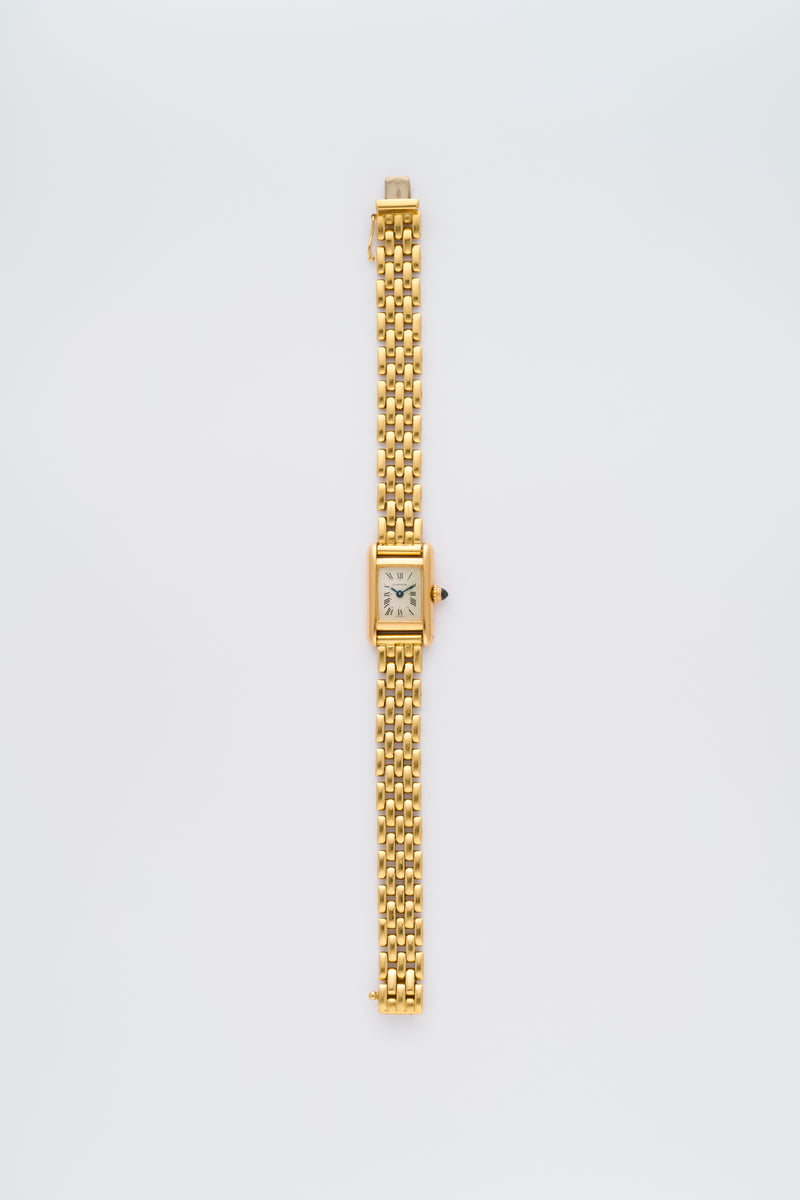 1988 Cartier Mini Tank 18k yellow Gold 828001 with full length 18k yellow gold 5-rows bracelet
