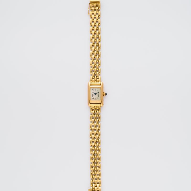 1988 Cartier Mini Tank 18k yellow Gold 828001 with full length 18k yellow gold 5-rows bracelet