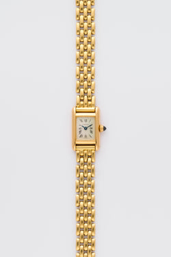 1988 Cartier Mini Tank 18k yellow Gold 828001 with full length 18k yellow gold 5-rows bracelet