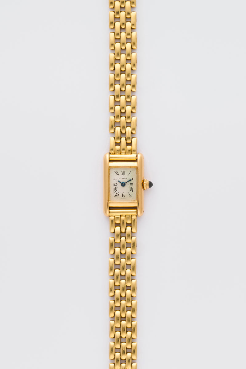 1988 Cartier Mini Tank 18k yellow Gold 828001 with full length 18k yellow gold 5-rows bracelet