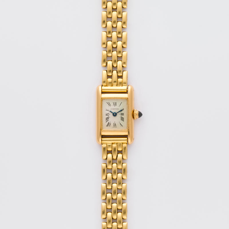1988 Cartier Mini Tank 18k yellow Gold 828001 with full length 18k yellow gold 5-rows bracelet