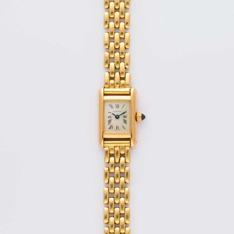 1988 Cartier Mini Tank 18k yellow Gold 828001 with full length 18k yellow gold 5-rows bracelet