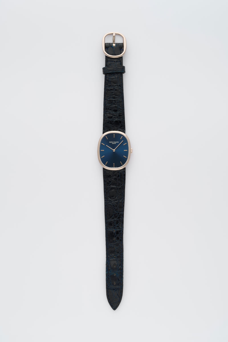 1970s Patek Philippe Ellipse 18k White Gold Blue Dial 3848