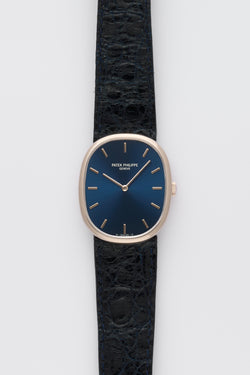 1970s Patek Philippe Ellipse 18k White Gold Blue Dial 3848