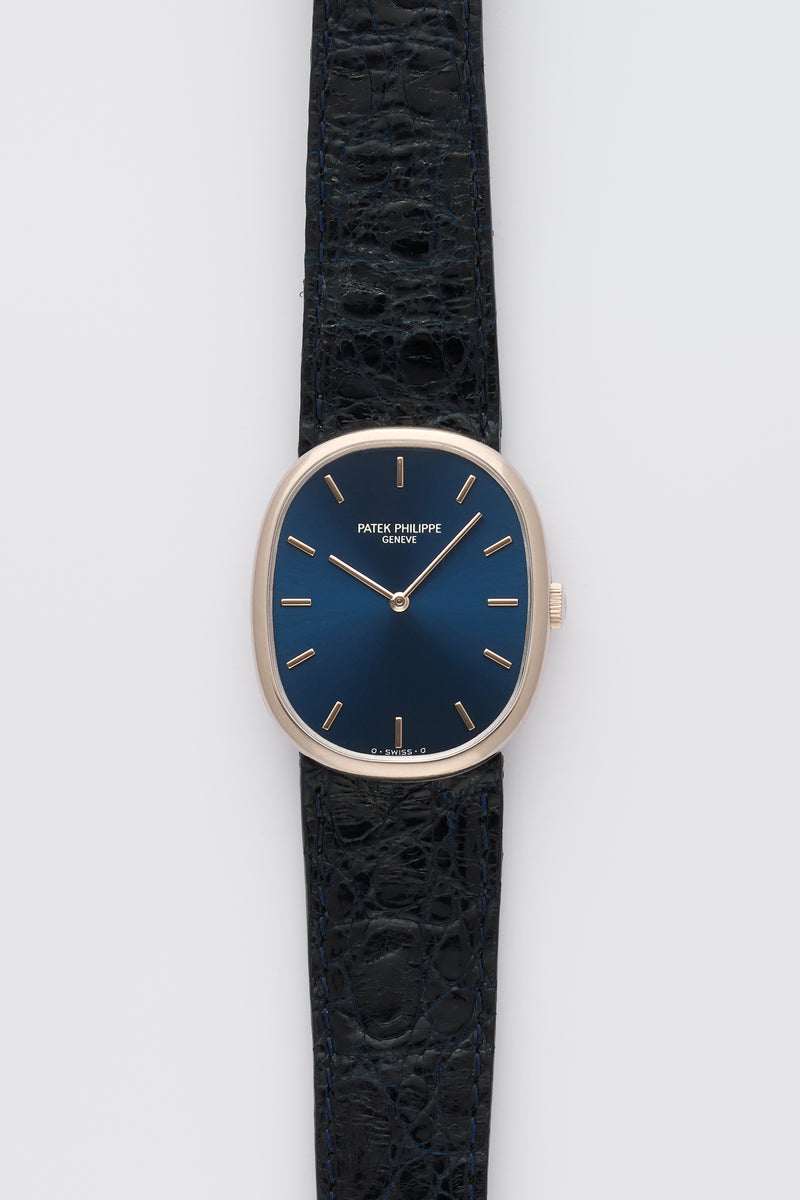 1970s Patek Philippe Ellipse 18k White Gold Blue Dial 3848