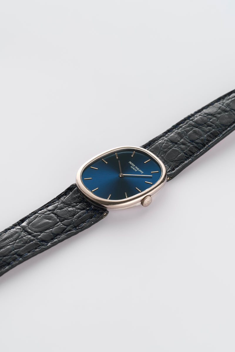 1970s Patek Philippe Ellipse 18k White Gold Blue Dial 3848