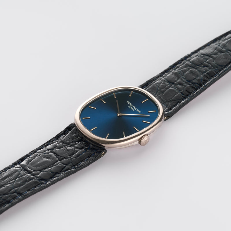 1970s Patek Philippe Ellipse 18k White Gold Blue Dial 3848