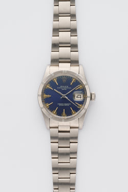 1980 Rolex Oyster Perpetual Date "Engine turned" bezel Tropical bleu Dial 1500
