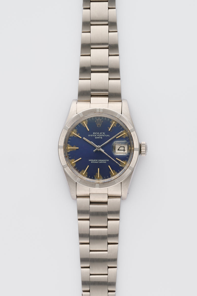 1980 Rolex Oyster Perpetual Date "Engine turned" bezel Tropical bleu Dial 1500