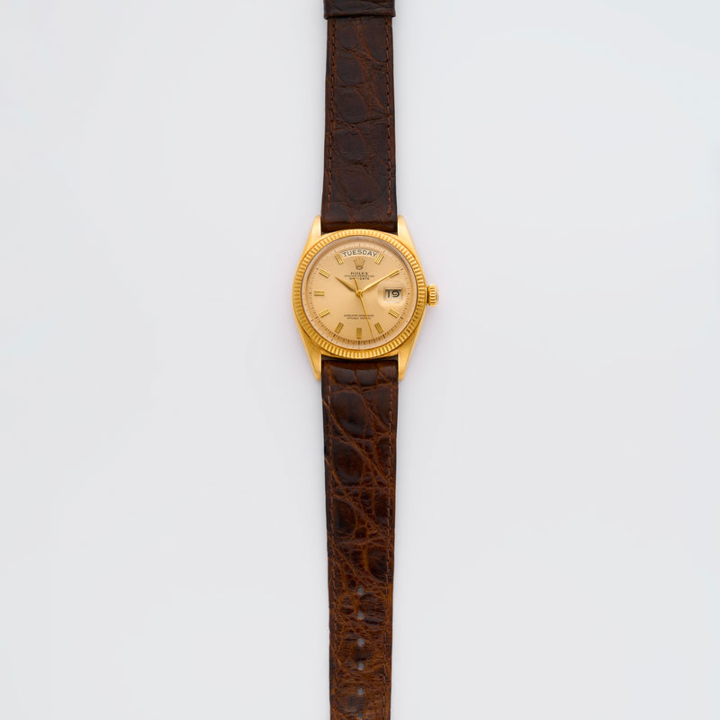 1960 Rolex Oyster Perpetual Day-Date 18k Yellow Gold "Kit Kat" Gold Dial 1803