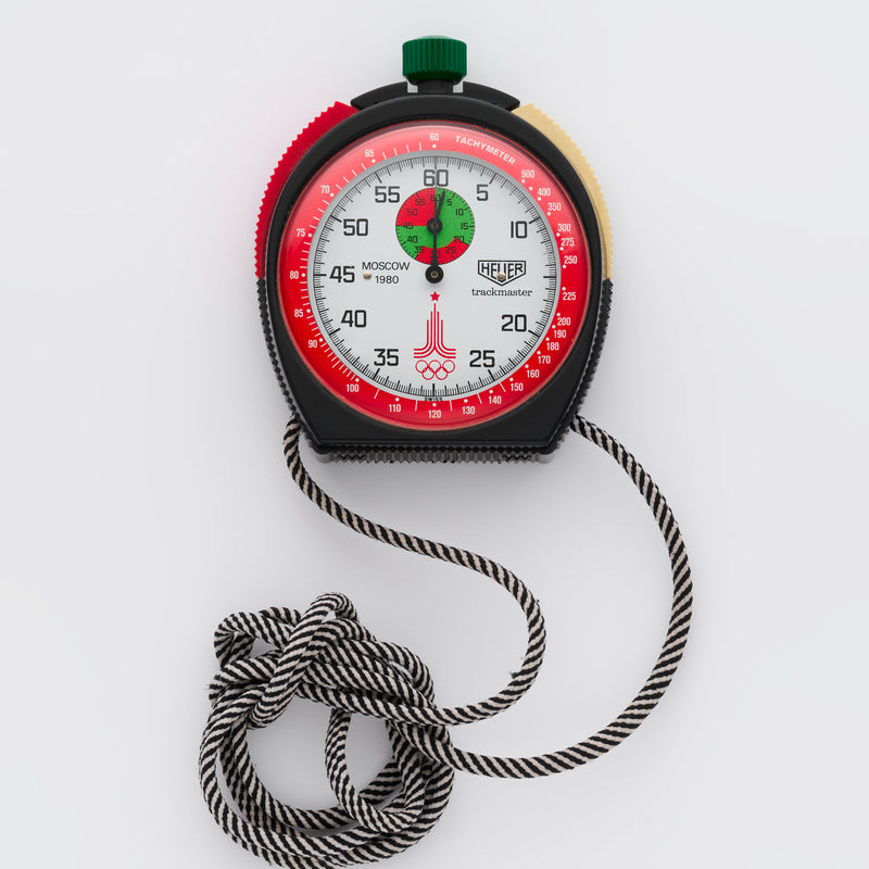 1980 Heuer Trackmaster Stopwatch "Olympic Games Moscow" with cord