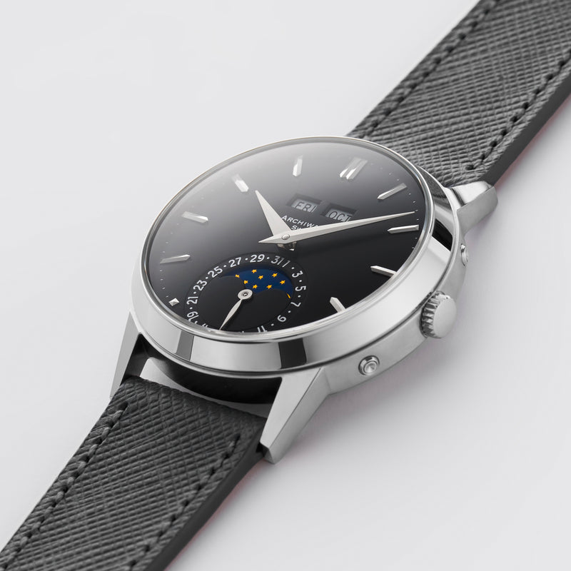 PRE-ORDER FOR THE LIMITED EDITION 2026 ARCHIWATCH «PADELLONE» TRIPLE CALENDAR MOONPHASE BLACK DIAL 55