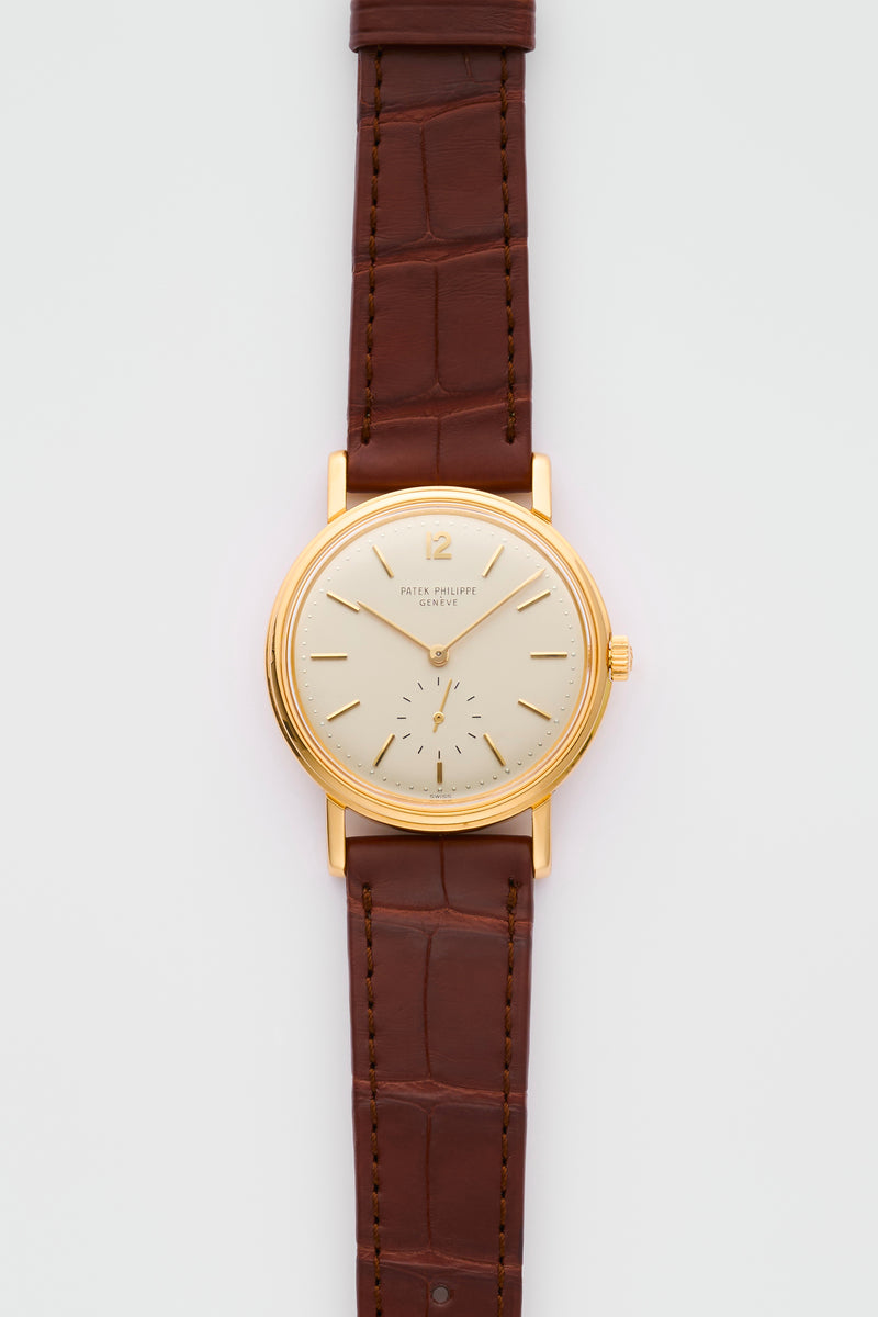 1950s Patek Philippe "Calatrava Automatic" 18k Yellow Gold Silvered Dial 2584 with Patek Philippe / Bucherer 08/25 Service and Invoice
