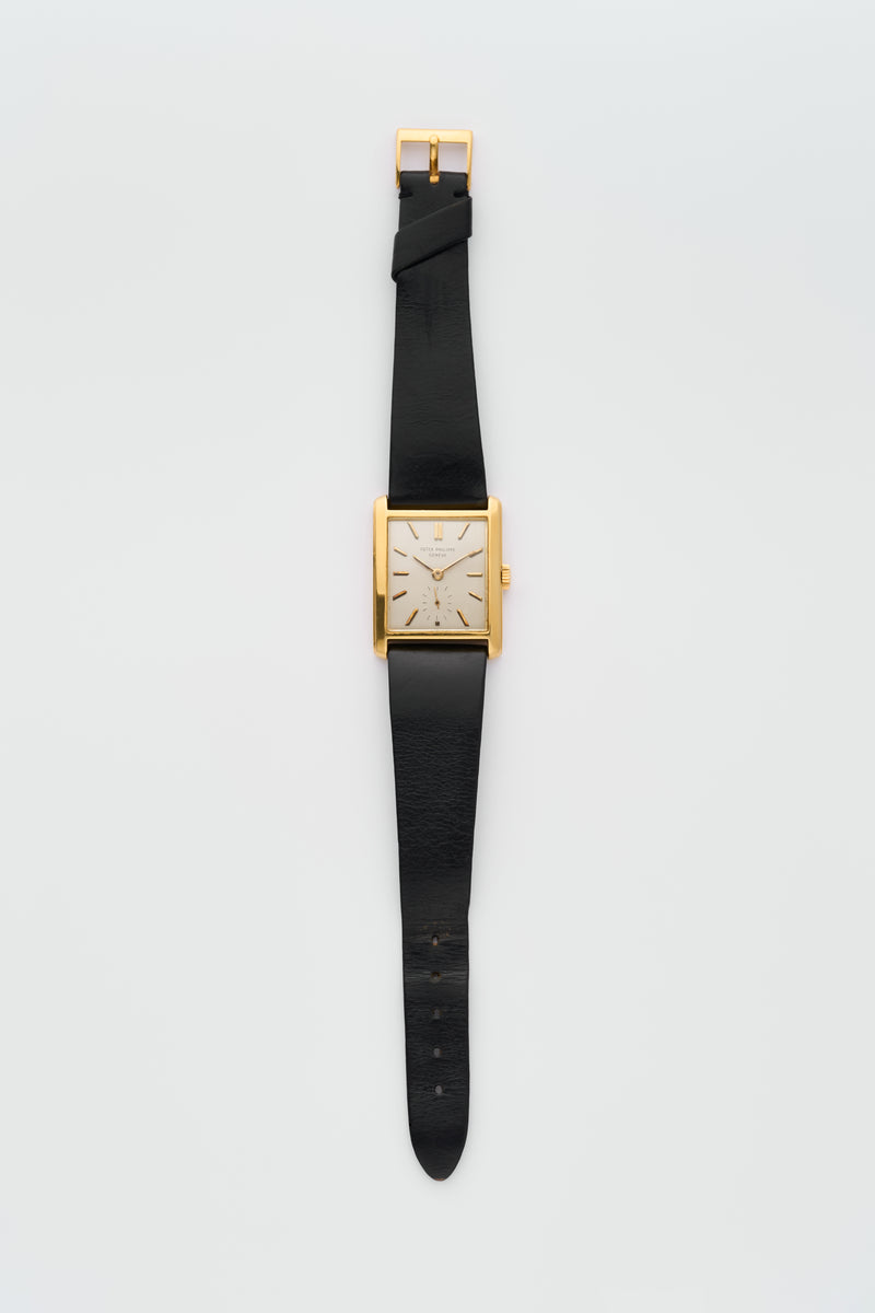 1950s Patek Philippe Rectangular 18k Yellow Gold Silvered Dial 2530