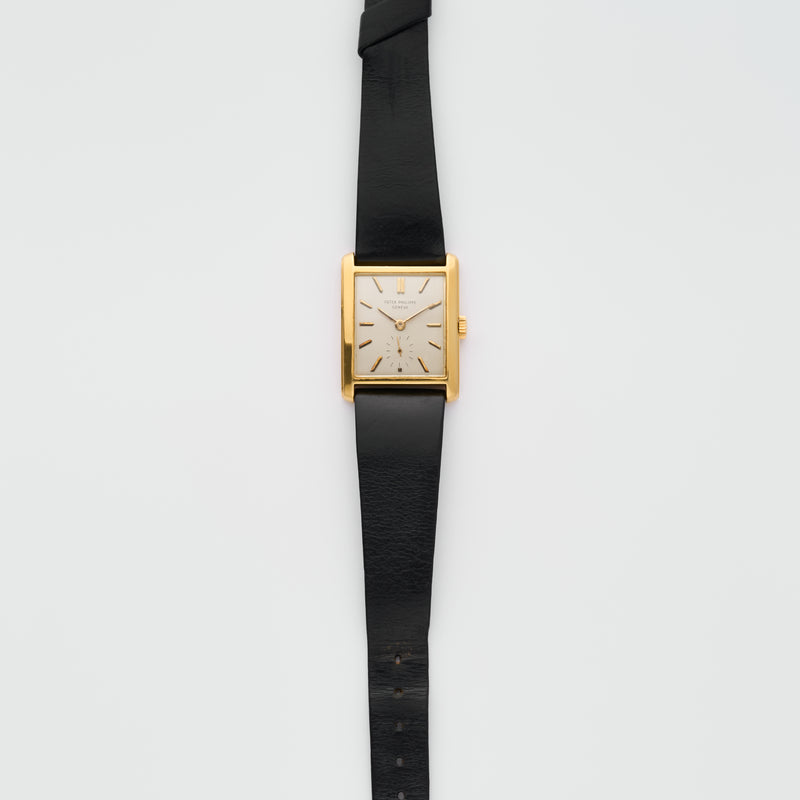 1950s Patek Philippe Rectangular 18k Yellow Gold Silvered Dial 2530
