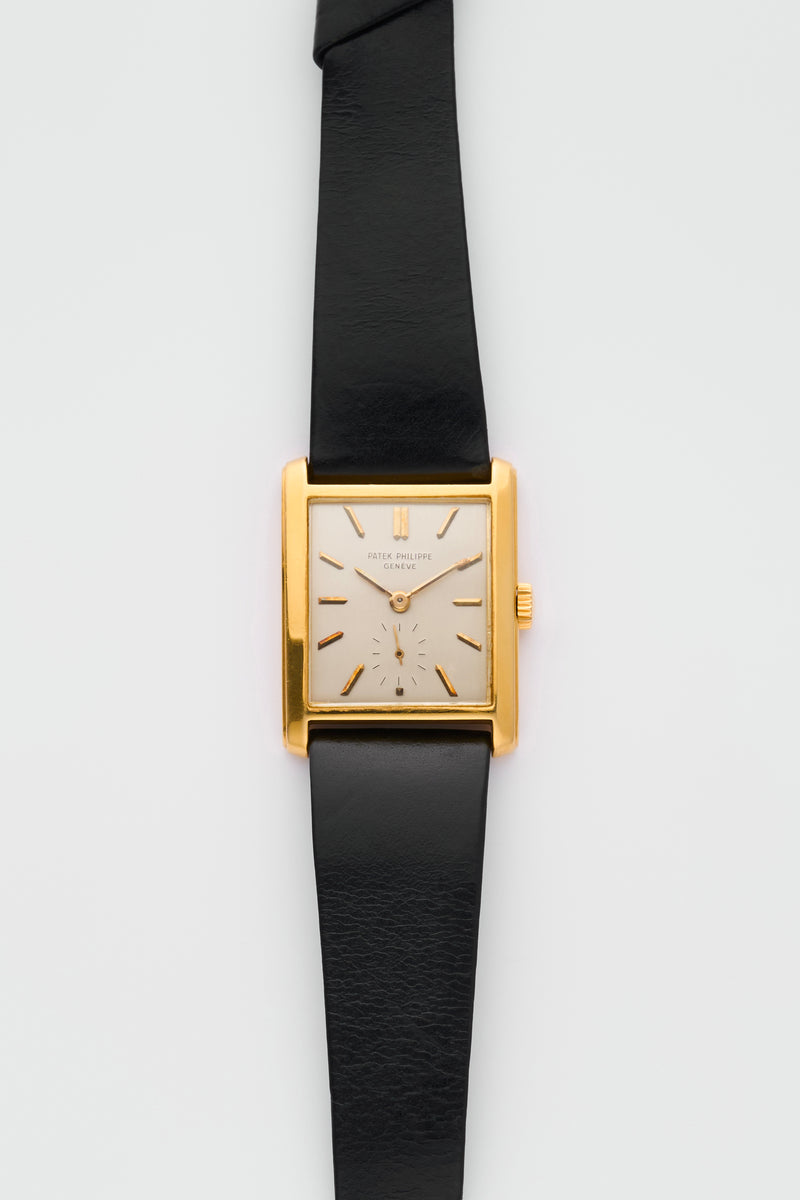 1950s Patek Philippe Rectangular 18k Yellow Gold Silvered Dial 2530