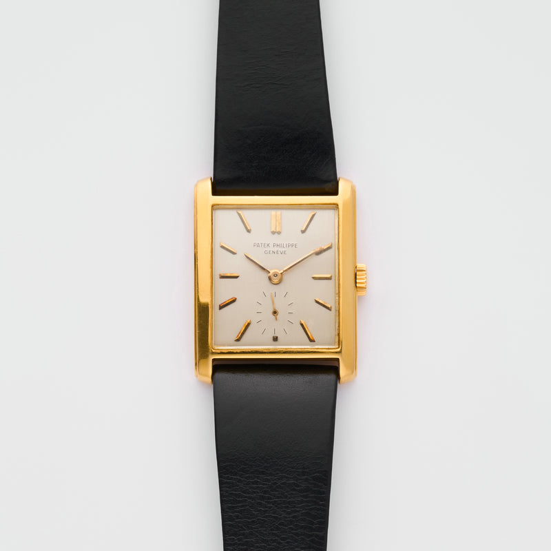 1950s Patek Philippe Rectangular 18k Yellow Gold Silvered Dial 2530