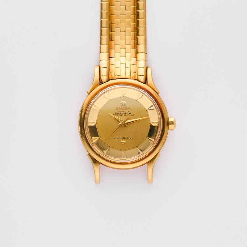 1960s Omega Chronometre Officially Certified Constellation 18k Yellow Gold Pie Pan Dial 2699