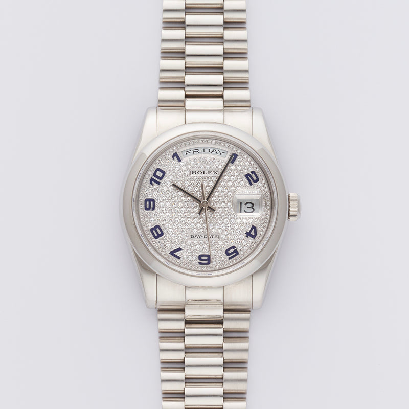 2001 Rolex Oyster Perpetual Platinum Day-Date "Pavé" diamond dial 118206