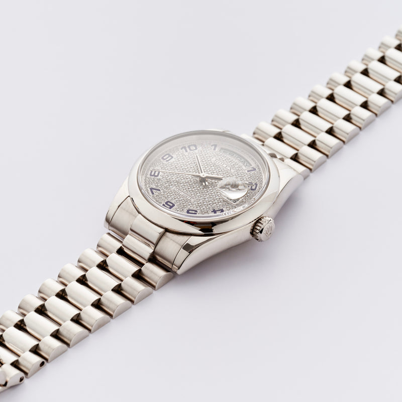 2001 Rolex Oyster Perpetual Platinum Day-Date "Pavé" diamond dial 118206