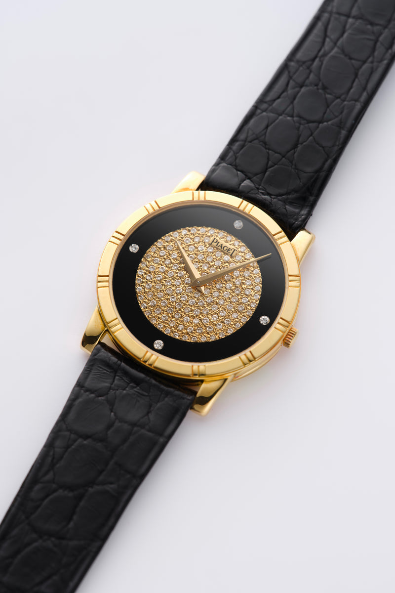1990s Piaget Dancer 18k Yellow Gold Onyx and pavé-set centered Dial 94023