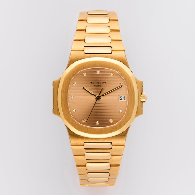 1990s Patek Philippe Nautilus 18k Yellow Gold Diamond-set Gold Dial 3800J