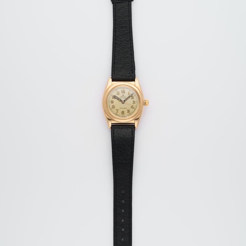 1940s Rolex Oyster Perpetual Chronometer Bubble Back 14k Yellow Gold Arabic dial 3131