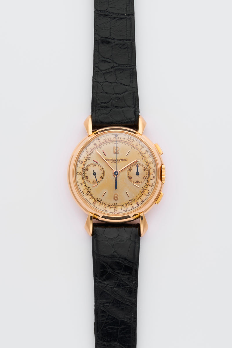 1950s Vacheron Constantin Historique Chronograph 18k Yellow Gold Silvered Dial 4178 with Box