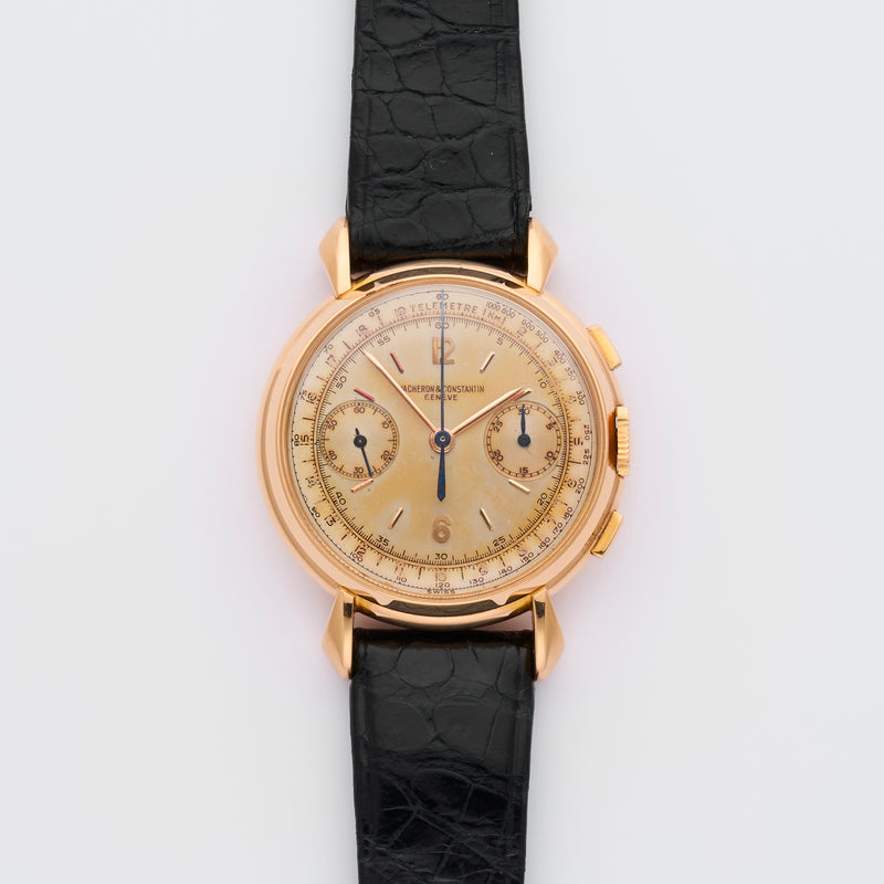 1950s Vacheron Constantin Historique Chronograph 18k Yellow Gold Silvered Dial 4178 with Box