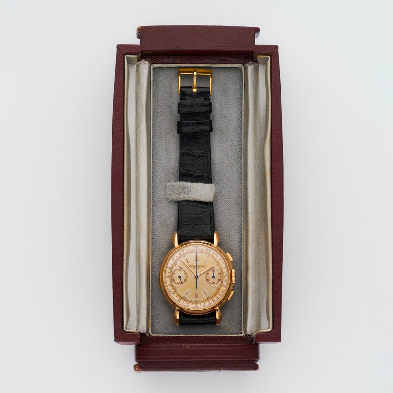 1950s Vacheron Constantin Historique Chronograph 18k Yellow Gold Silvered Dial 4178 with Box