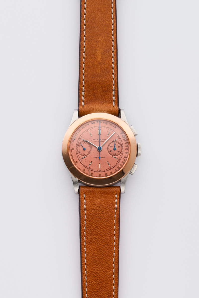 1930s Movado M90 Chronograph 18k Pink Gold / Steel Salmon Copper Dial 19009