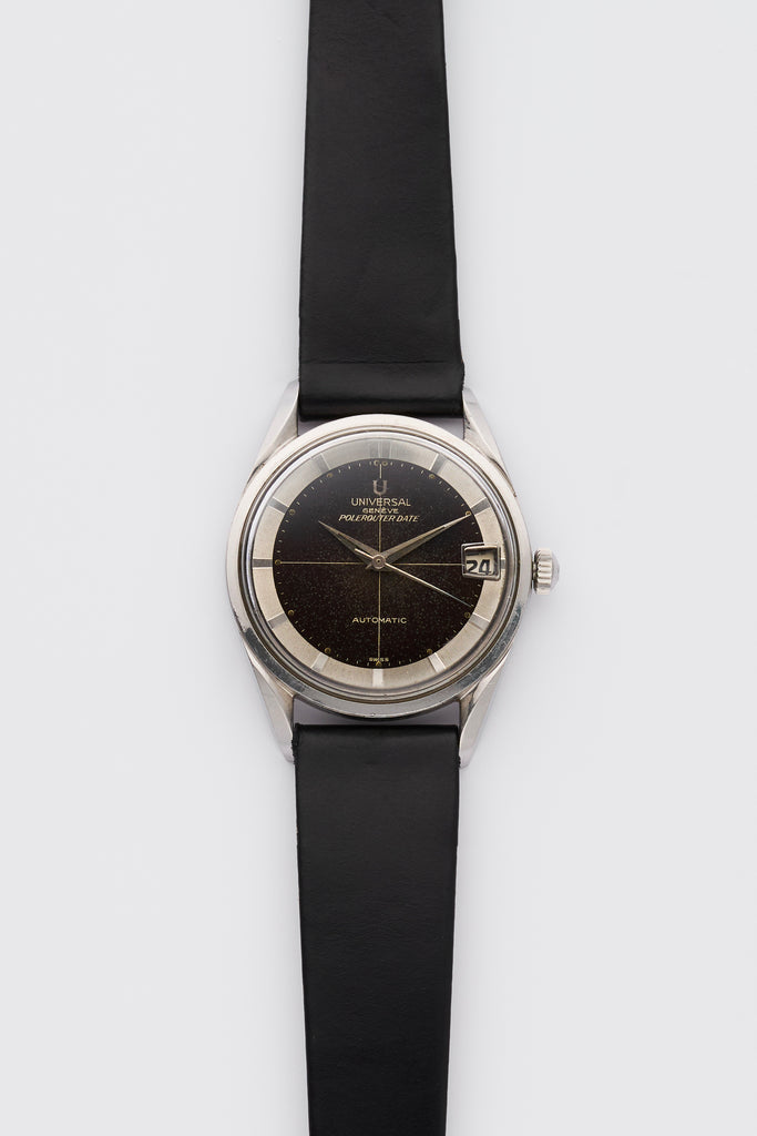 1960s Universal Geneve Polerouter Date Automatic Black Dial Swiss