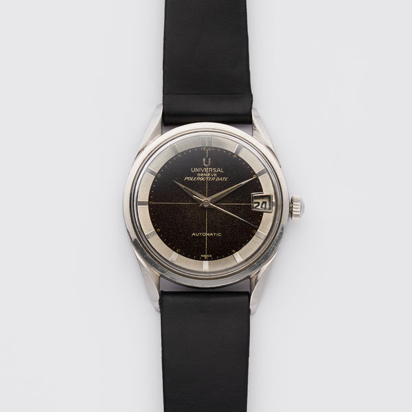 1960s Universal Geneve Polerouter Date Automatic Black Dial Swiss