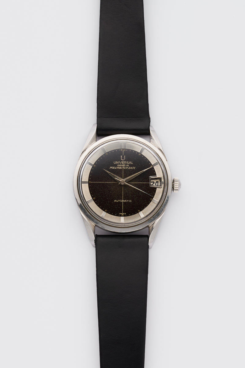 1960s Universal Geneve Polerouter Date Automatic Black Dial Swiss 204610-2