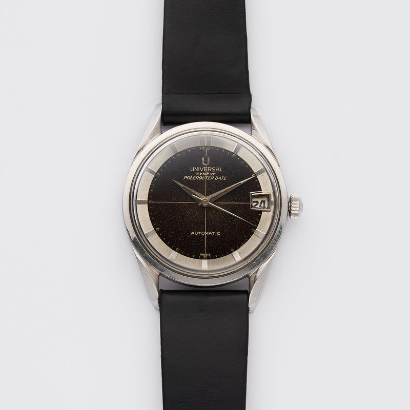 1960s Universal Geneve Polerouter Date Automatic Black Dial Swiss 204610-2