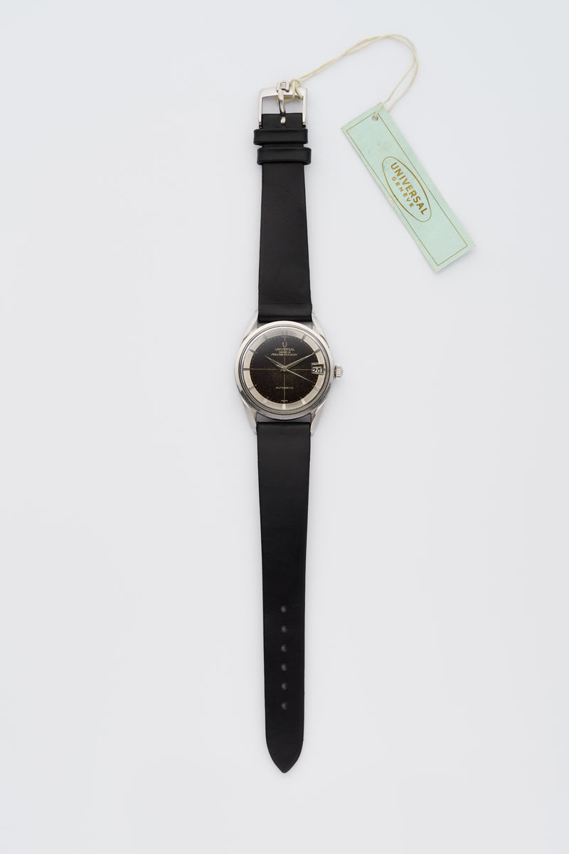 1960s Universal Geneve Polerouter Date Automatic Black Dial Swiss 204610-2